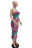 Red Sexy Print Patchwork Spaghetti Strap Pencil Skirt Dresses