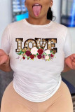 White Fashion Casual Print Basic O Neck T-Shirts