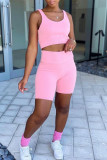 Pink Casual Solid Split Joint U Neck Sleeveless Two Pieces
