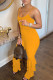 Yellow Sexy Casual Solid Patchwork Backless Spaghetti Strap Sleeveless Two Pieces