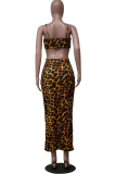Leopard Print Sexy Print Hollowed Out Spaghetti Strap Pencil Skirt Dresses
