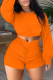 Tangerine Red Casual Solid Patchwork O Neck Long Sleeve Two Pieces