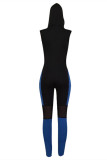 Black Red Casual Sportswear Patchwork Hooded Collar Sleeveless Skinny Jumpsuits