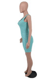 Light Blue Sexy Casual Solid Vests U Neck Skinny Romper