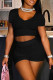 Black Fashion Casual Solid Basic Short Sleeve Two Pieces