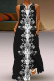 Black Elegant Print Patchwork V Neck Straight Dresses