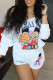 White Fashion Casual Print Basic Oblique Collar Long Sleeve Two Pieces