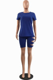 Red Sexy Solid Ripped Bandage O Neck Short Sleeve Two Pieces