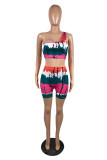 Red Fashion Casual Print Backless One Shoulder Sleeveless Two Pieces