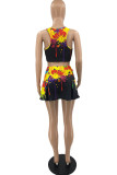 Grey Sexy Casual Print Vests U Neck Sleeveless Two Pieces