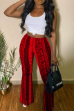 Purple Casual Print Patchwork Boot Cut Mid Waist Speaker Full Print Bottoms