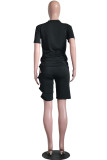 Red Casual Print Hollowed Out Asymmetrical O Neck Short Sleeve Two Pieces