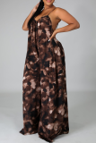 Cream White Sexy Leopard Patchwork Spaghetti Strap Loose Jumpsuits