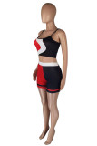 Red Black Sexy Casual Print Backless Spaghetti Strap Sleeveless Two Pieces