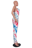 Pink Sexy Print Patchwork Spaghetti Strap Straight Jumpsuits