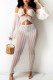 White Sexy Solid Hollowed Out Patchwork Frenulum See-through Halter Irregular Dress Dresses