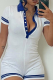 Blue Casual Solid Patchwork Turndown Collar Skinny Rompers