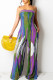 Green Sexy Casual Print Bandage Backless Strapless Regular Jumpsuits