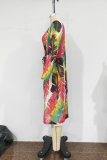 Rose Red Sexy Print Patchwork Swimwears