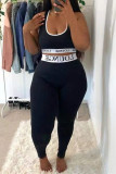 Pink Casual Sportswear Print Vests Pants U Neck Sleeveless Two Pieces