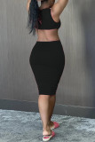 Black Sexy Casual Solid Hollowed Out Backless O Neck Vest Dress