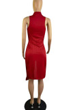 Pink Casual Solid Patchwork Slit O Neck Sleeveless Two Pieces