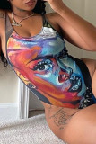 Multicolor Fashion Sexy Print Backless Swimwears