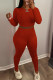 Orange Red Casual Solid Hollowed Out Patchwork Frenulum O Neck Long Sleeve Two Pieces