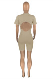 White Sexy Casual Solid Backless Zipper Collar Skinny Romper