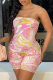 Pink Sexy Print Patchwork Strapless Skinny Rompers