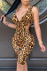 Leopard Print Fashion Sexy Print Leopard Hollowed Out Backless V Neck Skinny Romper