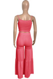 Pink Sexy Casual Solid Bandage Hollowed Out Fold Spaghetti Strap Sleeveless Two Pieces