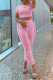 Pink Fashion Casual Solid Patchwork O Neck Short Sleeve Two Pieces