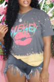 Pink Fashion Casual Print Basic O Neck T-Shirts