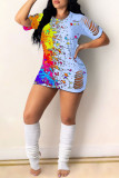 Pink Sexy Casual Print Ripped O Neck Short Sleeve Dress