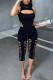Black Fashion Sexy Solid Hollowed Out Asymmetrical Turtleneck Sleeveless Two Pieces