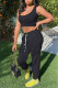 Black Casual Sportswear Solid Vests Pants U Neck Sleeveless Two Pieces