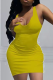 Yellow Casual Solid Patchwork U Neck Pencil Skirt Dresses