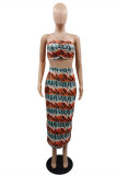 Multicolor Fashion Sexy Print Backless Strapless Sleeveless Two Pieces