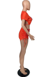 Orange Sexy Casual Print Patchwork O Neck Short Sleeve Two Pieces