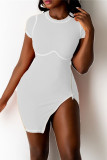 Yellow Sexy Casual Print Slit O Neck Short Sleeve Dress