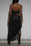 Black Sexy Solid Hollowed Out Halter Irregular Dress Dresses