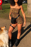 Leopard Print Fashion Sexy Leopard Backless Strapless Skinny Romper