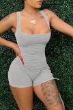 Grey Sexy Solid Hollowed Out Square Collar Skinny Rompers