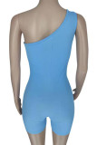Purple Casual Solid Patchwork Oblique Collar Skinny Rompers