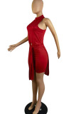Pink Casual Solid Patchwork Slit O Neck Sleeveless Two Pieces