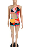 Red Sexy Print Patchwork Asymmetrical Swimwears