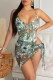 Green Sexy Print Hollowed Out Patchwork Swimwears