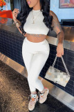 White Sexy Casual Solid Vests Pants O Neck Sleeveless Two Pieces