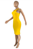 Yellow Sexy Casual Solid Vests O Neck Sleeveless Dress Dresses